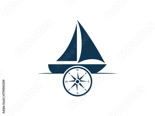 A sailboat navigates with a compass, symbolizing travel and direction.