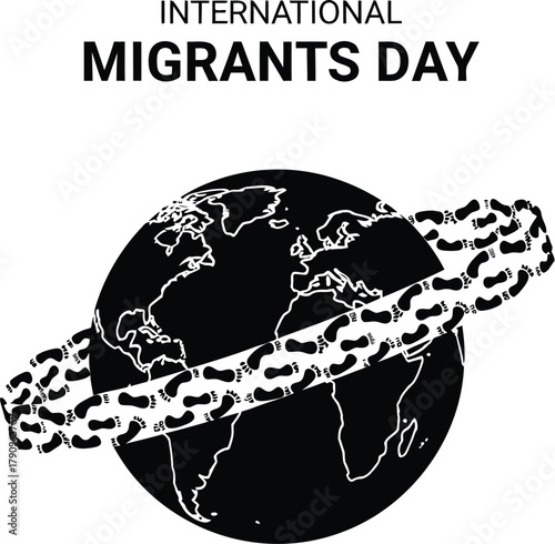 International Migrants Day silhouette with earth and chain for awareness