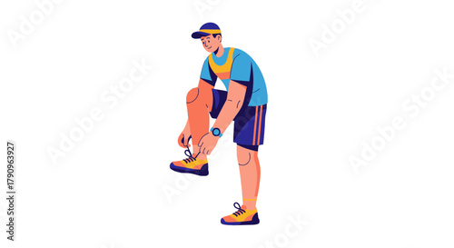 Runner Preparing: Tying Laces to Get Ready for Exercise Training in the Evening