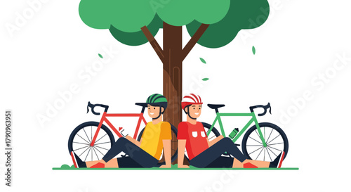 Restful Bikers: Enjoying The Shade Beneath A Tree After A Relaxing Cycle Trip