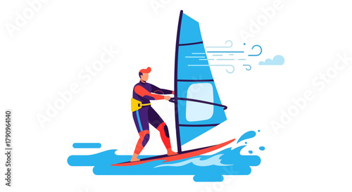 Sailboarding Adventure: Dynamic Illustration of Recreational Water Activity on the Ocean