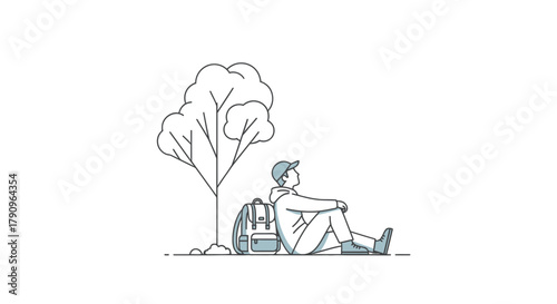 Resting Under The Tree: A Minimalistic Illustration Of Serenity And Solitude