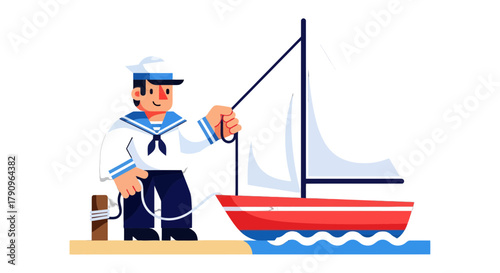 Sailor Operating A Small Nautical Boat On The Open Sea Under A Black Night Sky