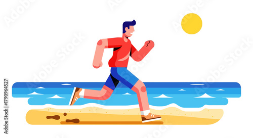 Runner At Seaside Silhouette At Sunset Vector Illustration With A Modern and Creative Design