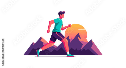 Runner At Sunset: Conceptual Depiction Of Outdoor Exercises and Adventure Journey