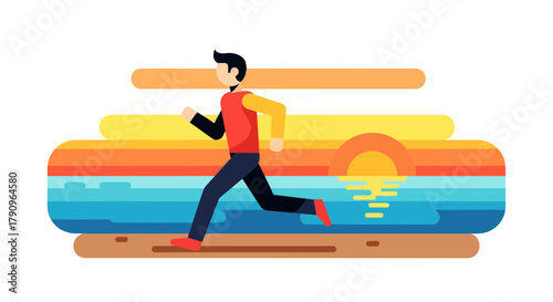 Runner At Seaside With Sunset Graphic, Motion, And Black Background