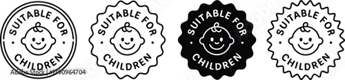 Suitable for Children Product Safety and Age-Appropriate Seal Label Icons with Smiling Baby Face Graphic for Packaging and Toy Commercial Use