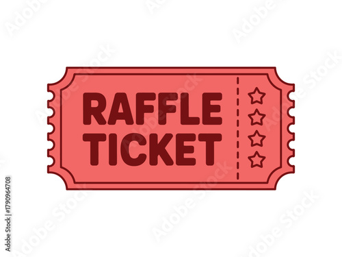A simple, flat illustration of a red raffle ticket with the words "RAFFLE TICKET" printed in white capital letters and three perforated stars on the right side.