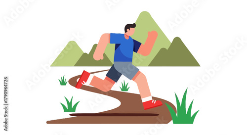 Runner Embarking On A Trail Adventure Against Green Mountains Silhouette Background