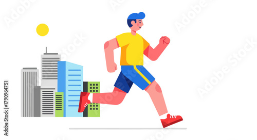 Runner Exercising Beside Skyscrapers Under The Moonlight in Urban Landscape and City