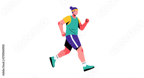 Runner In Action Against Black Background, Dynamic Fitness Illustration Concept