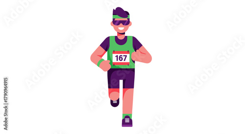 Runner In Competition Represented Through A Clean Illustrative Style On Black Background