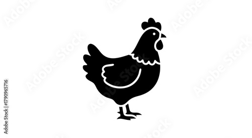 Chicken Silhouette: A sleek, minimalistic silhouette of a chicken in a black hue, perfect for versatile design applications, embodies the simplicity and charm of rural life.