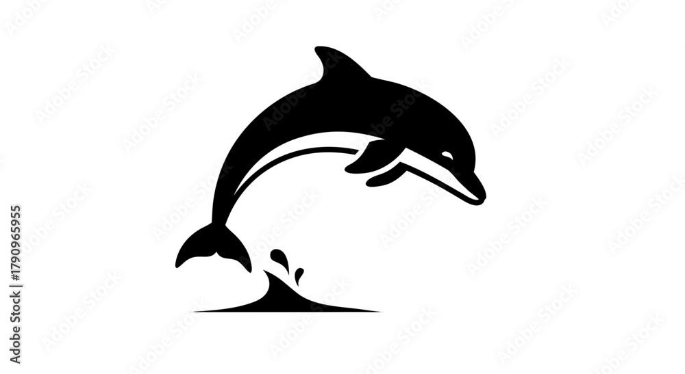 Fototapeta premium Dolphin silhouette: A striking monochrome silhouette of a dolphin leaping from the water, capturing the essence of the ocean's grace and agility.