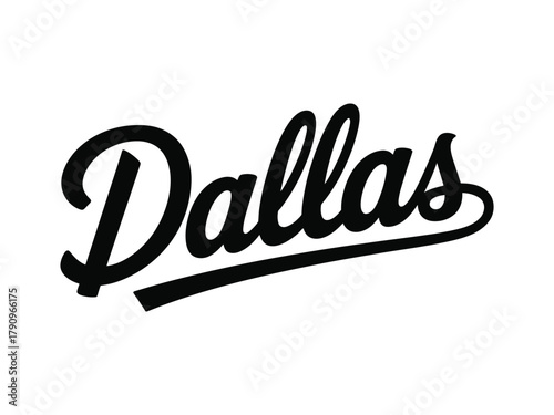The word 'Dallas' is written in a stylish, black, cursive font with a horizontal underline extending from the last letter on a white background.