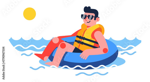 Relaxed Aquatic Recreation Illustration Depicting Summertime Activities Of Fun And Tranquility