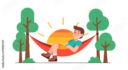 Relaxing In The Red Hammock During A Beautiful Warm Sunset Afternoon