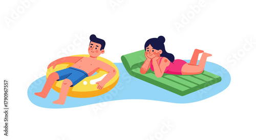 Relaxing Inflatable Float and Sunbathing Woman: Summer Fun at the Poolside