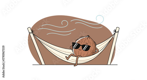 Relaxed Coconut Wearing Sunglasses Lounging In A Hammock Enjoying Summertime