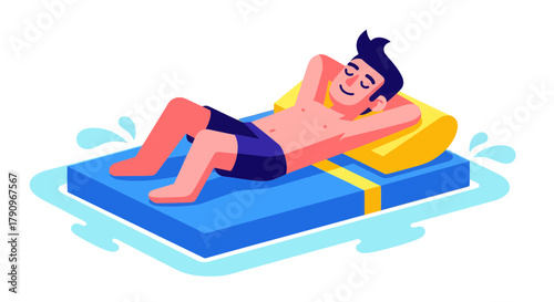 Relaxing Inflatable Floatation Cartoon Illustration Depicting Summer Leisure and Recreation