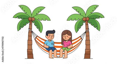 Relaxing On Paradise: Couple's Tropical Getaway Under Coconut Palms' Peaceful Shade