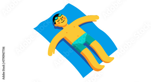 Relaxing On The Beach Towel Vector Illustration On A Solid Black Background