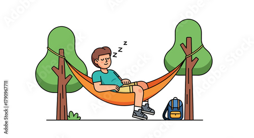 Relaxed Man In Hammock Enjoying a Peaceful Restful Moment Amidst Nature's Embrace