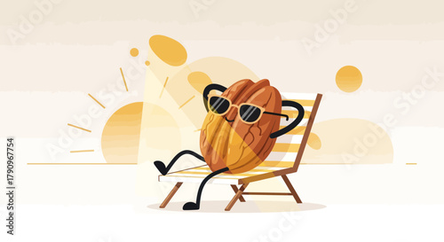 Relaxed Nut Character Enjoying Summertime On The Beach Enjoying A Sunny Day Outdoors