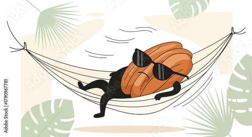 Relaxing Pastry Character With Sunglasses Enjoys Leisure Time On A Hammock