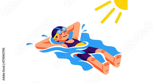 Relaxing Swimmer Enjoying A Sunny Day Of Leisure In Cool Blue Waters