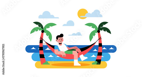 Relaxed Vacation Dream: Tropical Bliss Depicted with Hammock and Palms