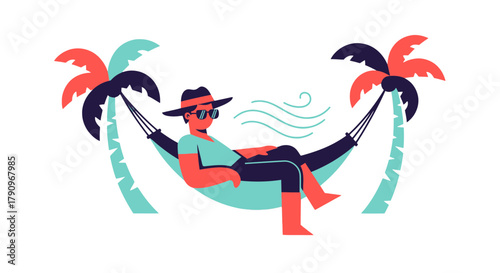 Relaxed Vacationer Enjoys Peaceful Tropical Bliss Under Palm Trees on a Black Background