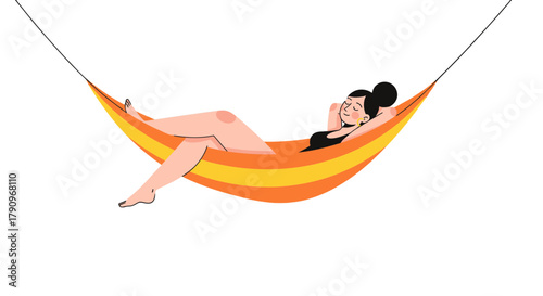 Relaxed Woman Reclining Comfortably in a Hammock, Enjoying Peaceful Tranquility