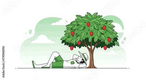 Relaxing Underneath a Fruit Tree While Enjoying a Peaceful Moment of Leisure