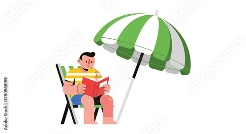 Relaxing With A Book Under An Umbrella In A Summer Day Illustration