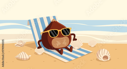Relaxing Chestnut Character Enjoying Beach Vacation Sunlight Seaside Summer Days