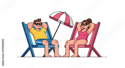 Relaxing Couple Enjoying Beach Time Under Umbrella During Sunny Summer Vacation