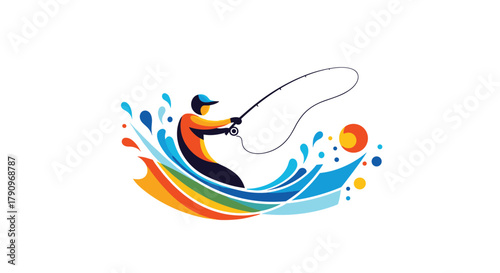 An angler enjoys a day of fishing casting a line into the vibrant colorful water representing the sport and recreation.