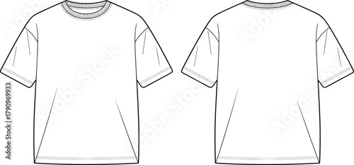 Short sleeve basic t-shirt front and back technical flat sketch