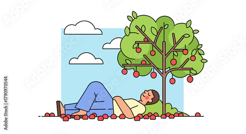 Person Resting Under Apple Tree, Illustrating Leisure, Peaceful, Relaxing Summer Day