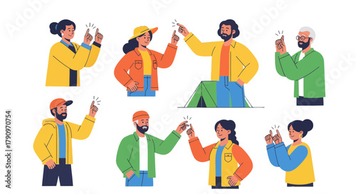 People Gesturing And Pointing With Fingers And Ideas With Diversity Illustration