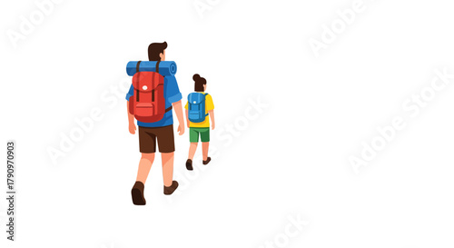 People Hiking Together With Hiking Gear, Isolated On Black Background, Family Adventure