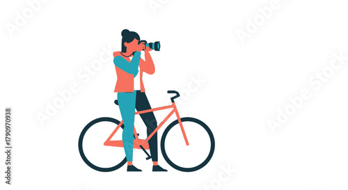 Photographer Ready To Take Unique Photos While Posing Next To His Colored Bicycle