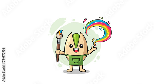 Pistachio Artist Painting A Colorful Rainbow Illustration Fun And Creative Design Element