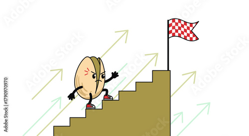 Pistachio Character Reaching Success By Climbing Stairs And Achieving The Goal