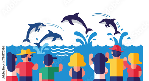 People Observing Playful Dolphins Displaying Aquatic Acrobatics Under Dark Skies