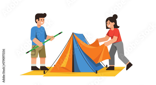 People Setting Up Camp With Their Tent, Camping Adventures and Outdoor Activities