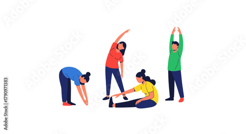 People Stretching And Exercising To Keep Body And Soul In Perfect Balance And Harmony