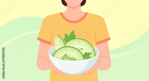 Person Holding a Bowl of Fresh Cut Melon Slices, Promoting Healthy Eating Habits