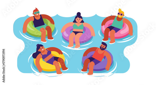 People Enjoying Leisure Time Floating on Inner Tubes in the Swimming Pool